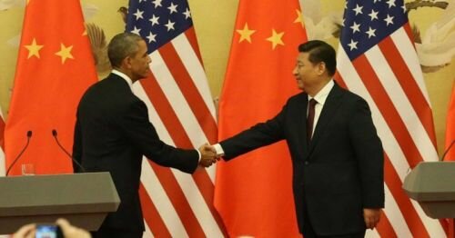 President Obama and President Xi Jinping of China shake hands after their joint news conference at the Great Hall of the People in Beijing November 12.